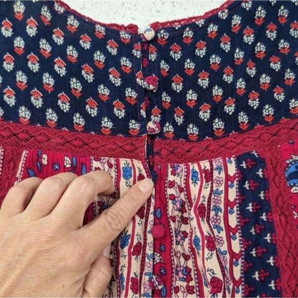 Maeve By Anthropologie Burgundy Blue Top Blouse Long Sleeve Boho Lace Flowy 6 - Picture 8 of 10